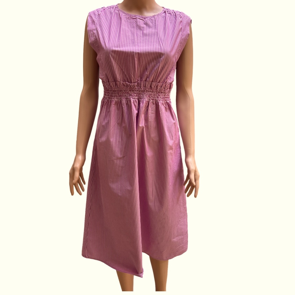 Loft Lavender & White Sleeveless Midi Dress Cotton Size Small Petite